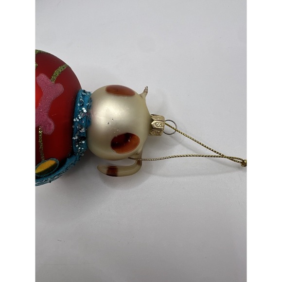 VTG Glass Puppy Dog Christmas Ornament Red Glitter Sweater Heart Bone Design - Picture 7 of 11